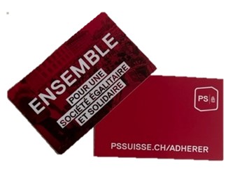 Carte de visite « Ensemble pour un avenir libre et solidaire », verso avec logo et URL du site web